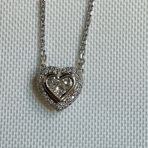 Solid 18k White Gold Genuine Diamond Heart Pendant Necklace